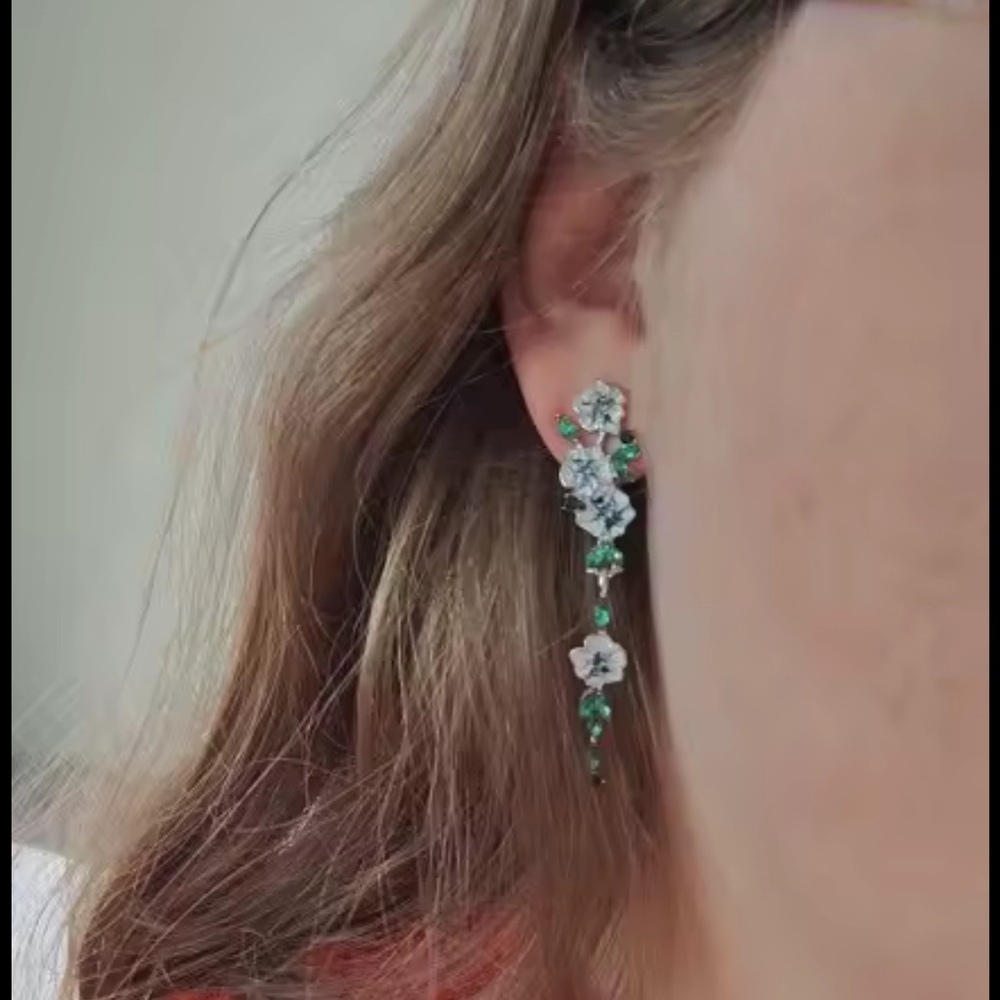 Blue Floral Dangle Earrings - Picture 7 of 9